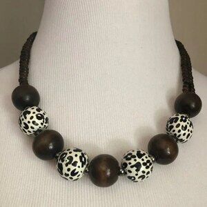 Wooden Spotted Bead Statement Necklace